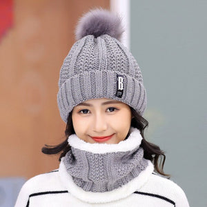 Winter Hat Womens Beanie Hats Thick Warm Skullies Winter Knitted Women Hat Letter Bonnet Beanie Cap Outdoor Riding Hat Scarf Set