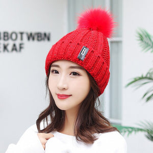 Winter Hat Womens Beanie Hats Thick Warm Skullies Winter Knitted Women Hat Letter Bonnet Beanie Cap Outdoor Riding Hat Scarf Set