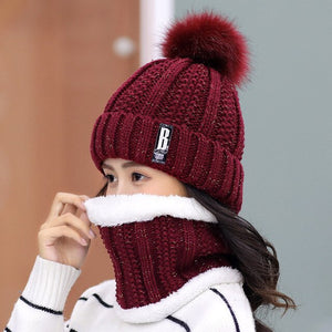 Winter Hat Womens Beanie Hats Thick Warm Skullies Winter Knitted Women Hat Letter Bonnet Beanie Cap Outdoor Riding Hat Scarf Set